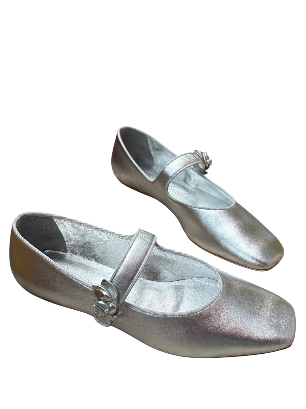 Sophia Webster Mary Jane Flats Silver Leather Floral Embellished US10.5 NIB